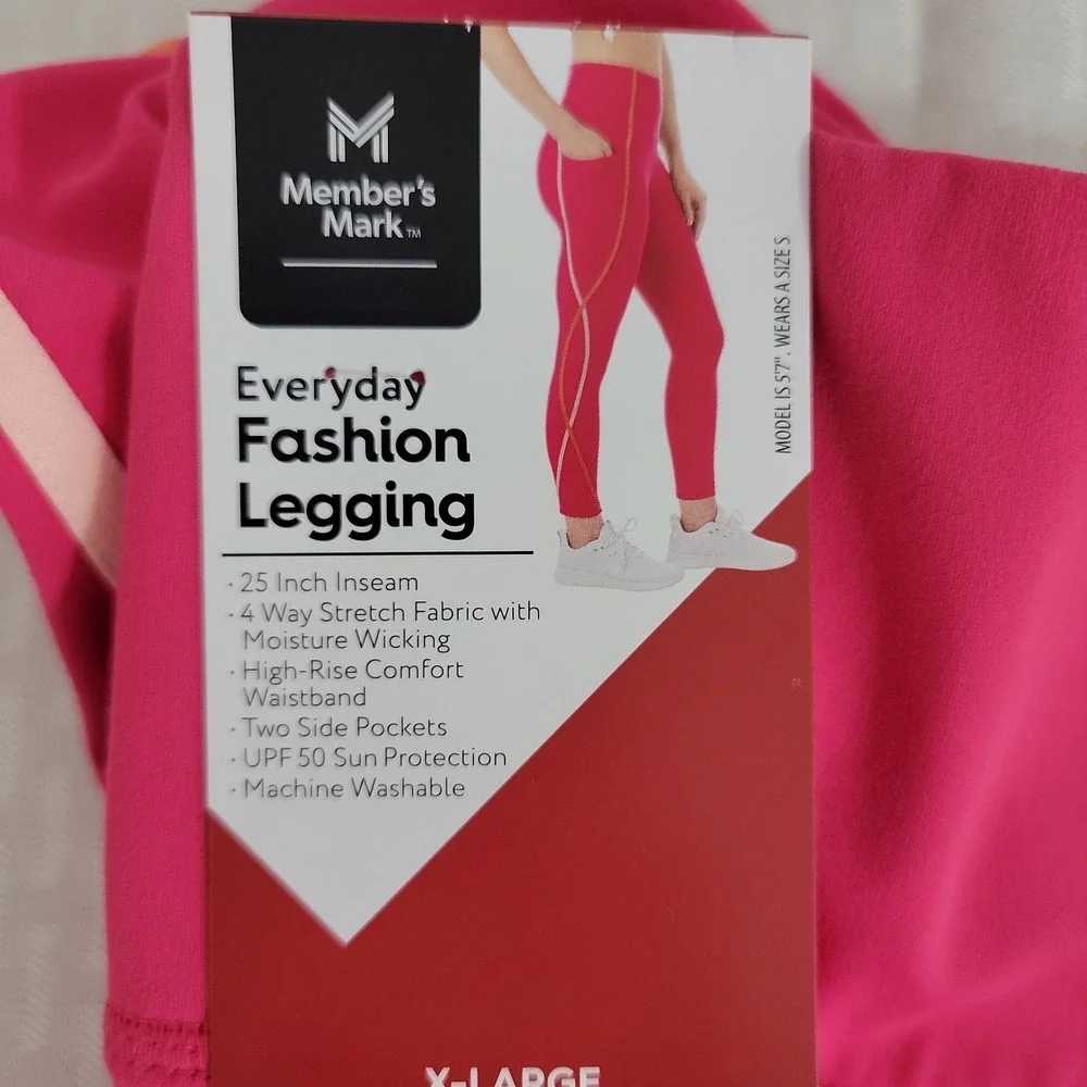 Members Mark‎ Womens XL Leggings Pink Athletic Workout Yoga Pockets High Rise